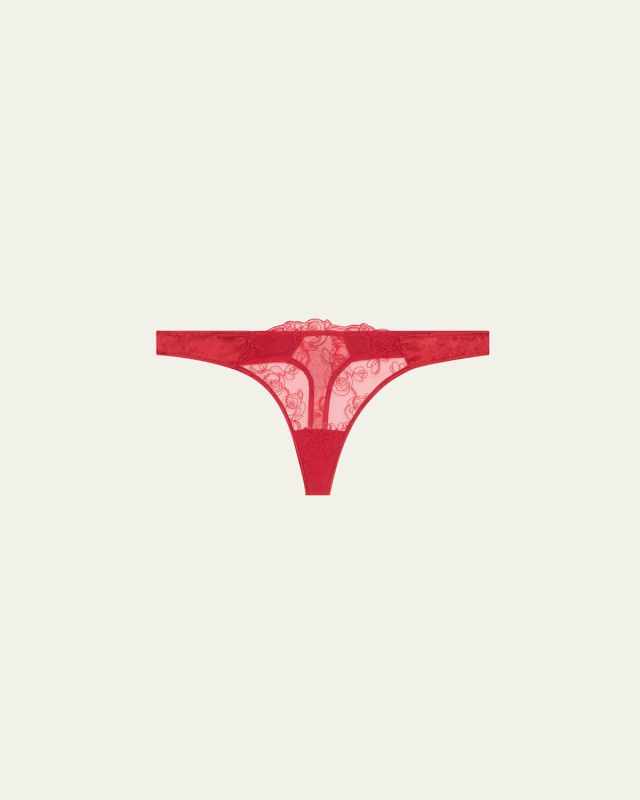 La Rose Floral-Embroidered Tulle Thong